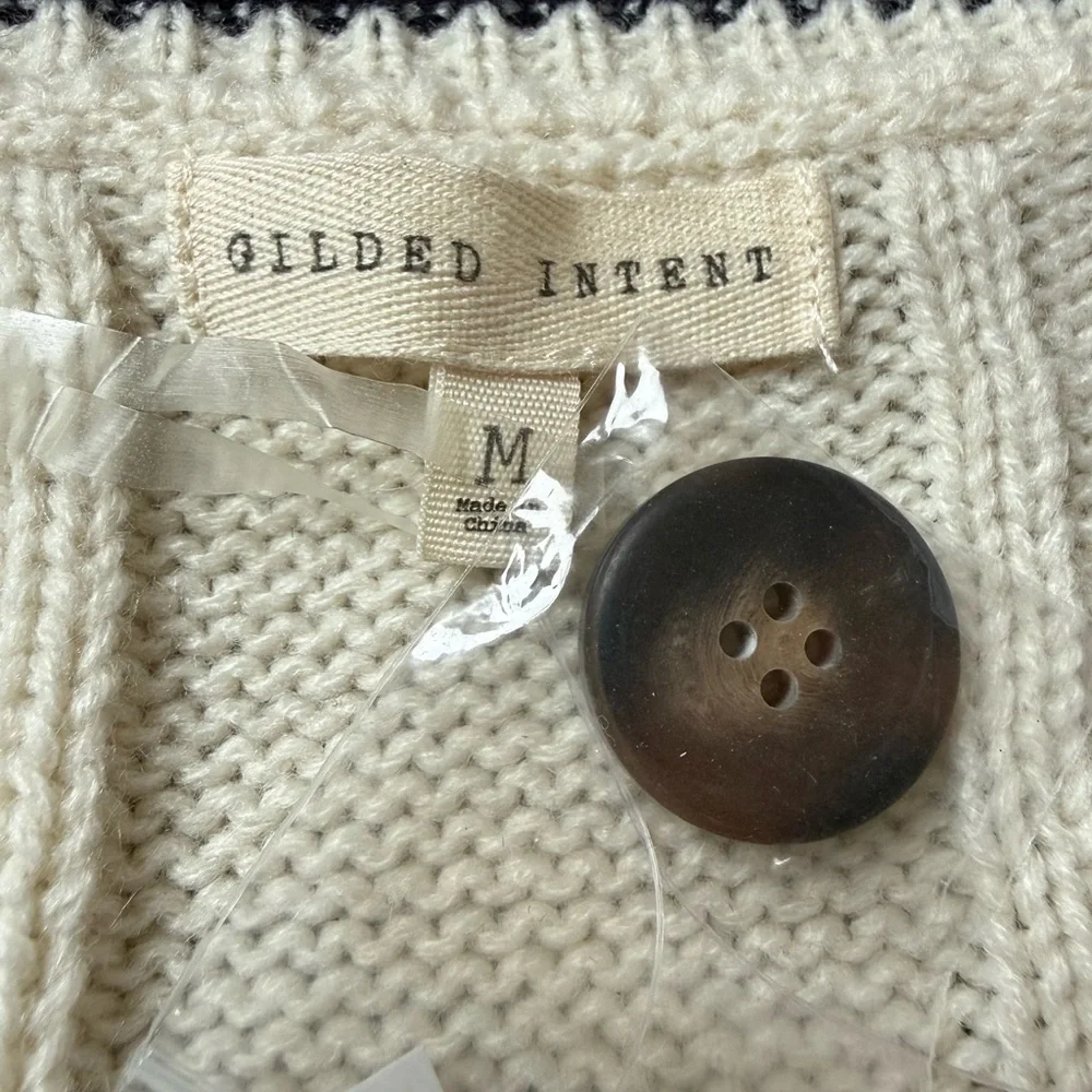 NWT Gilded Intent Destructed Oversized Cream and Black Cardigan Sweater - Picture 3 of 6